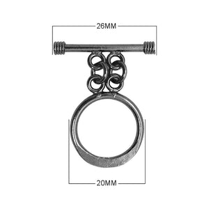 Wholesale Black Rhodium Overlay double link toggle clasp with circular ring and straight bar, handcrafted in India.