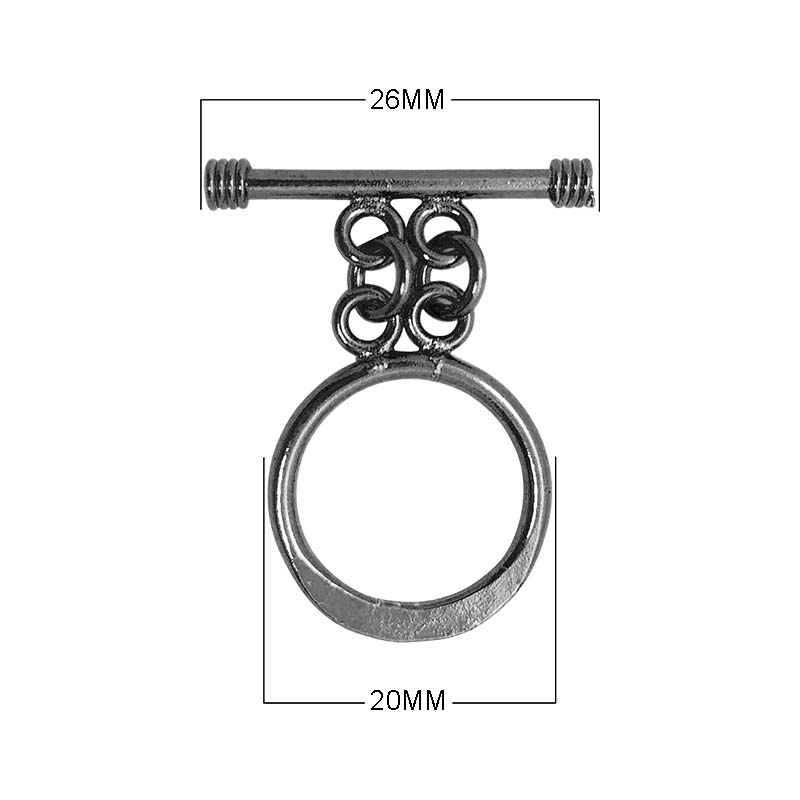 Wholesale Black Rhodium Overlay double link toggle clasp with circular ring and straight bar, handcrafted in India.