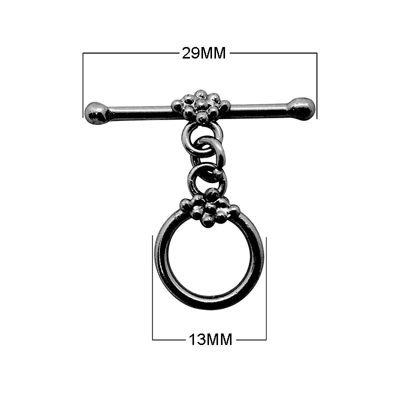 Wholesale Black Rhodium Overlay floral ball toggle clasp with circular ring and slim bar, handcrafted in India.