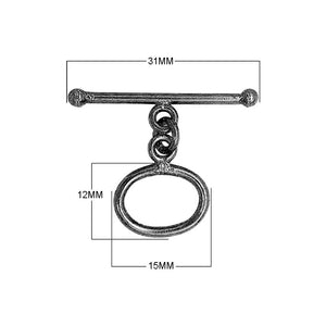 Wholesale Black Rhodium Overlay oval toggle clasp with straight bar and rounded ends, handcrafted in India.