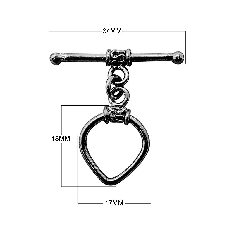 Wholesale Black Rhodium Overlay teardrop toggle clasp with wrapped detailing and bar, handcrafted in India.