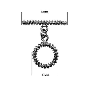 Wholesale Black Rhodium Overlay textured circle toggle clasp with ridged bar, handcrafted in India.