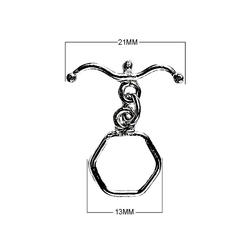 Wholesale Black Rhodium Overlay hexagon toggle clasp with curved bar, handcrafted in India.