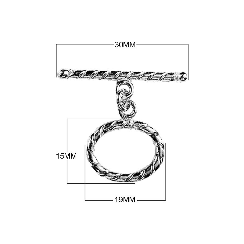 Wholesale Black Rhodium Overlay twisted oval toggle clasp with matching bar, handcrafted in India.