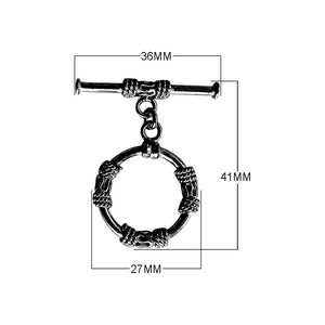 Wholesale Black Rhodium Overlay rope-textured toggle clasp with bar, handcrafted in India.