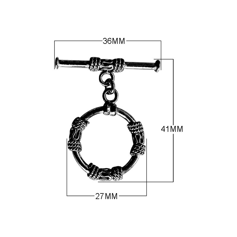 Wholesale Black Rhodium Overlay rope-textured toggle clasp with bar, handcrafted in India.