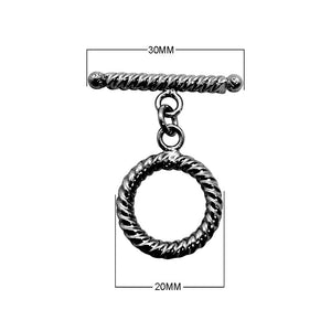 Wholesale Black Rhodium Overlay rope-pattern toggle clasp with circular loop and bar, handcrafted in India.