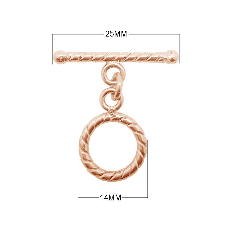 Wholesale Rose Gold Overlay Toggle Clasp handcrafted in India with rope-pattern circular design