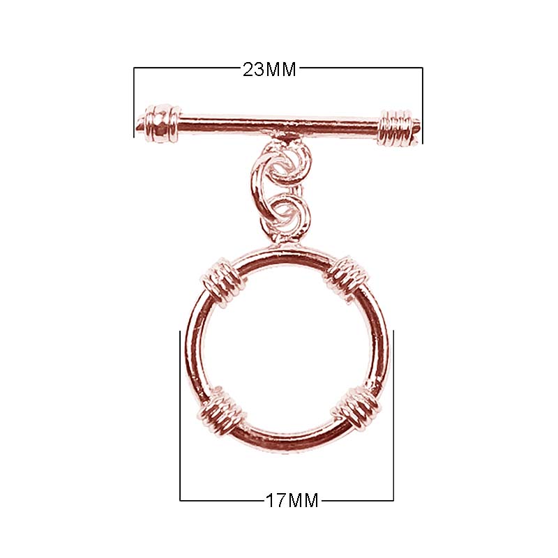 Wholesale Rose Gold Overlay Toggle Clasp handcrafted in India with circular loop and four wrapped accents