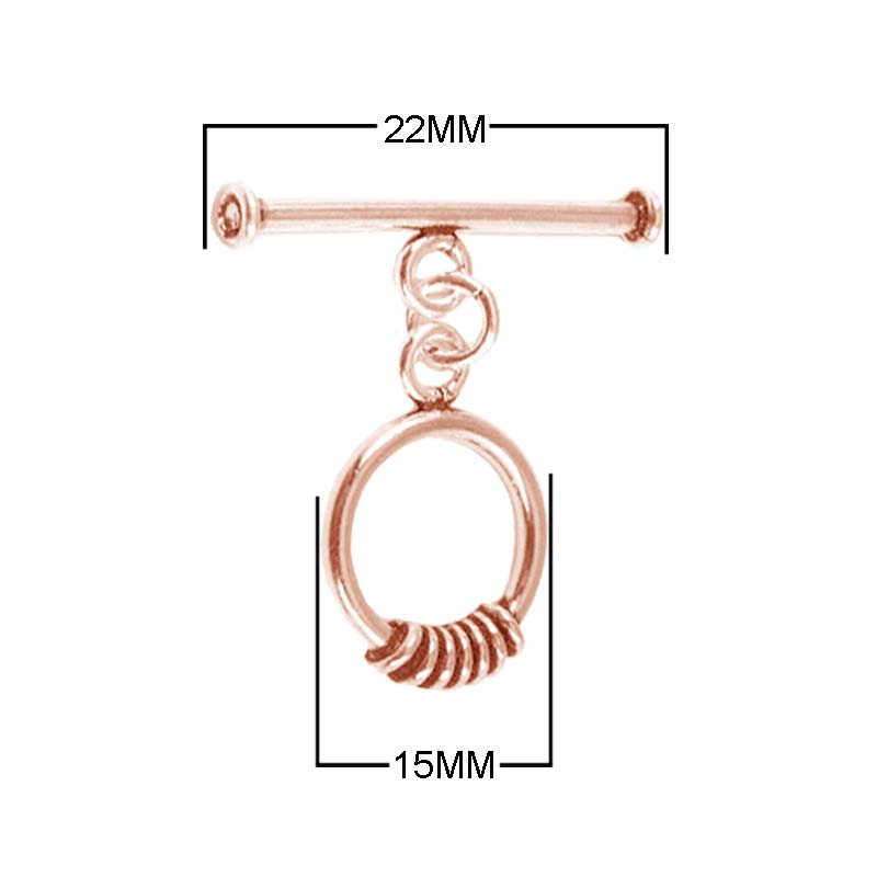Wholesale Rose Gold Overlay Toggle Clasp handcrafted in India with spiral wrapped loop and smooth bar design