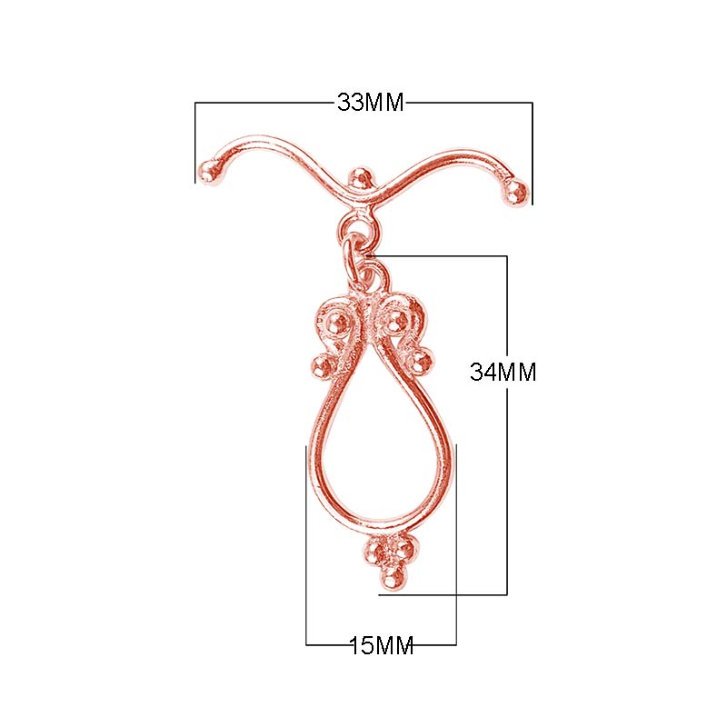Rose Gold Overlay ornate teardrop toggle clasp for wholesale jewelry findings.