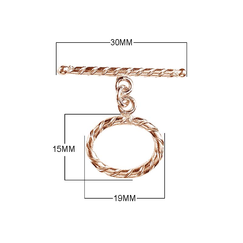 Rose Gold Overlay toggle clasp with rope-textured oval loop and polished bar for wholesale jewelry components.