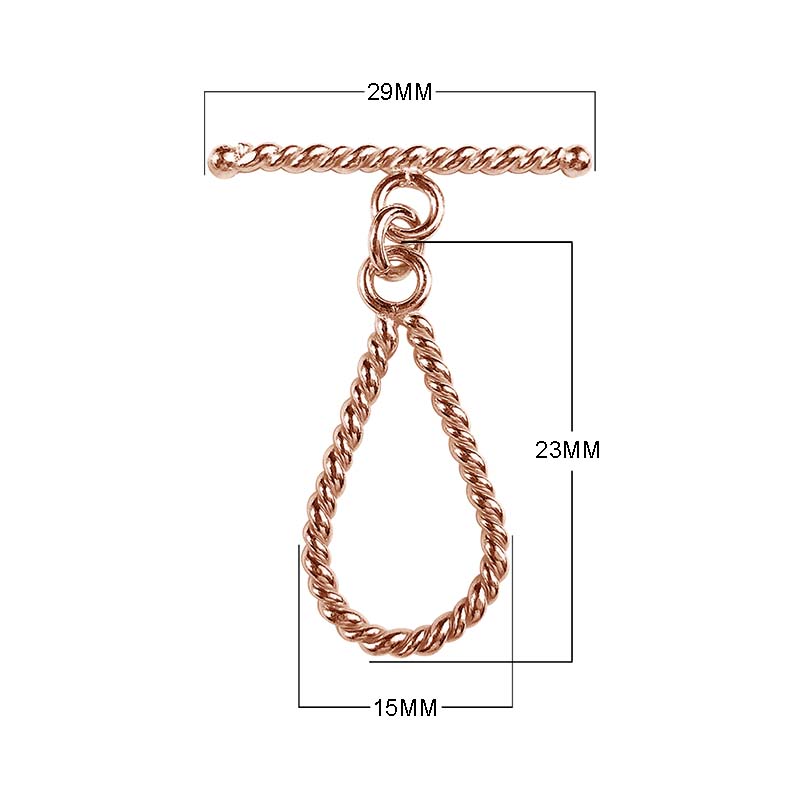 Rose Gold Overlay toggle clasp with rope-textured teardrop loop and twisted bar for wholesale jewelry findings.