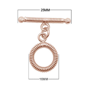 Rose Gold Overlay toggle clasp with coil-textured circular loop and polished bar for wholesale jewelry components.
