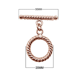 Rose Gold Overlay toggle clasp with rope-twist circular loop and polished bar for wholesale jewelry supply.