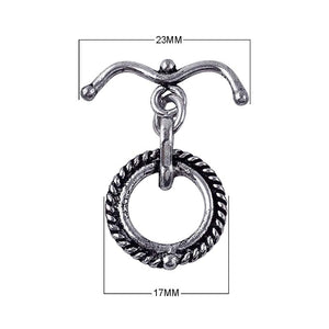 Silver Overlay toggle clasp with curved bar and rope-textured circular loop, oxidized finish, wholesale jewelry making component from Bali.