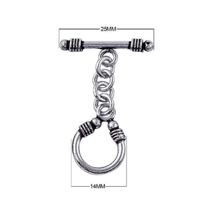 Silver Overlay toggle clasp with straight bar, chain link connector, and U-shaped ring, oxidized finish, wholesale jewelry making component from Bali.