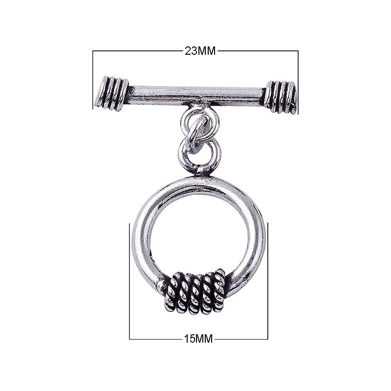 Silver Overlay rope-edge toggle clasp for wholesale jewelry findings, handcrafted in Bali with polished and oxidized finish.