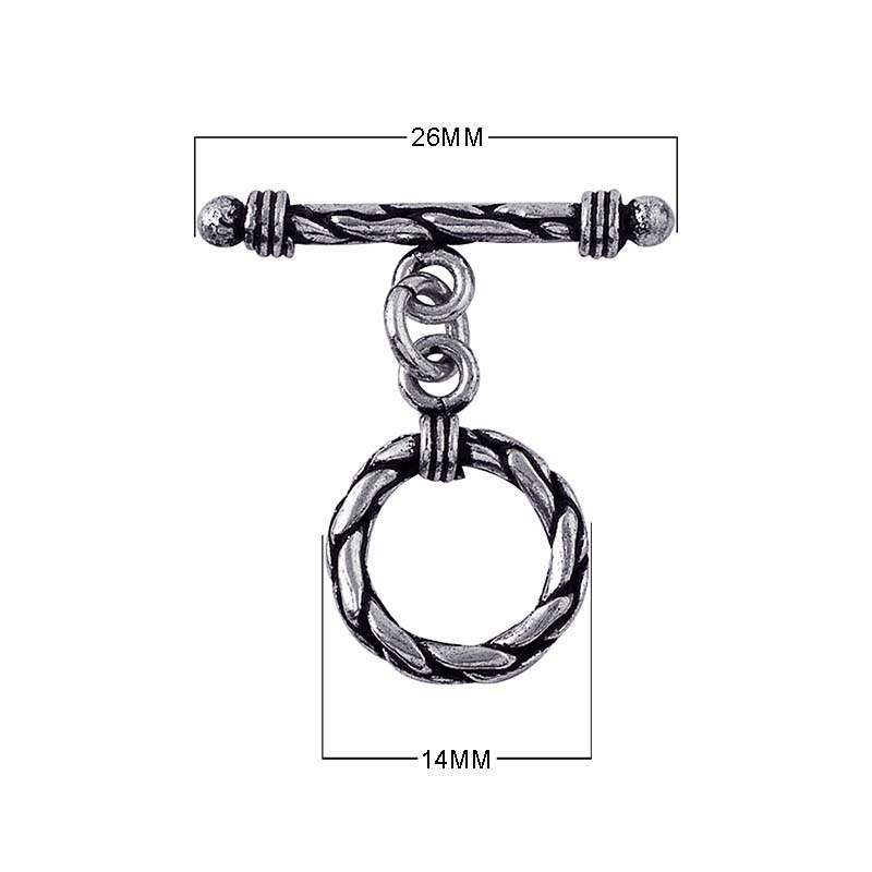 Silver Overlay braided circle toggle clasp with matching bar, wholesale Bali jewelry finding for bracelets and necklaces.