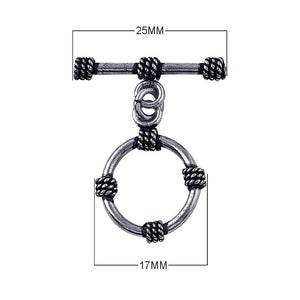 Silver Overlay rope-wrapped circle toggle clasp with matching bar, wholesale Bali jewelry finding for bracelets and necklaces.