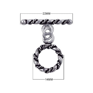 Silver Overlay rustic rope toggle clasp with circular twisted ring and bar, wholesale Bali jewelry finding for bracelets and necklaces.