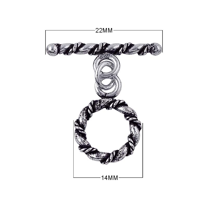 Silver Overlay rustic rope toggle clasp with circular twisted ring and bar, wholesale Bali jewelry finding for bracelets and necklaces.