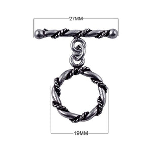 Silver Overlay twisted rope toggle clasp – bulk wholesale jewelry findings from Bali, ideal for bracelets and necklaces.