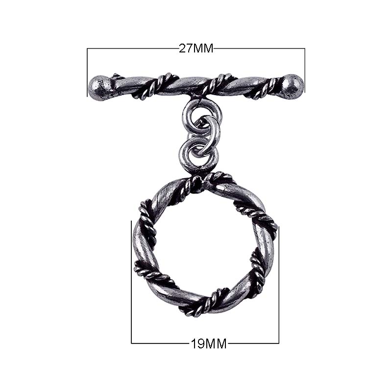 Silver Overlay twisted rope toggle clasp – bulk wholesale jewelry findings from Bali, ideal for bracelets and necklaces.