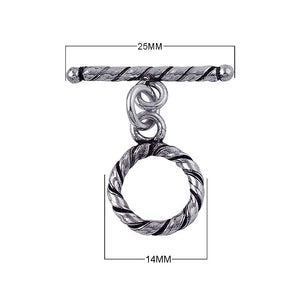 Silver Overlay twisted rope toggle clasp – wholesale bulk jewelry findings from Bali for bracelets and necklaces.
