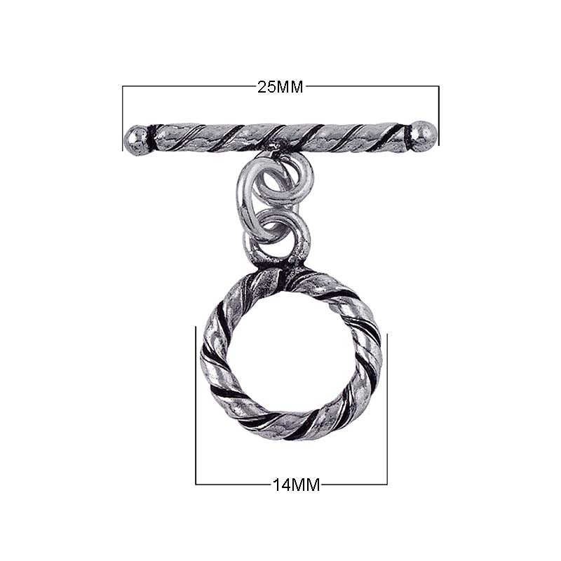 Silver Overlay twisted rope toggle clasp – wholesale bulk jewelry findings from Bali for bracelets and necklaces.