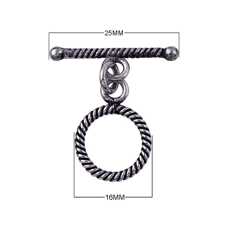 Silver Overlay rope-edge toggle clasp in antique oxidized finish, wholesale jewelry finding handcrafted in Bali.