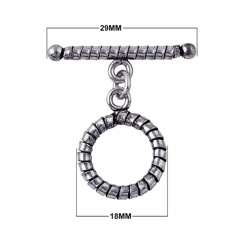 Silver Overlay ridged toggle clasp in oxidized antique finish, wholesale jewelry finding handcrafted in Bali.