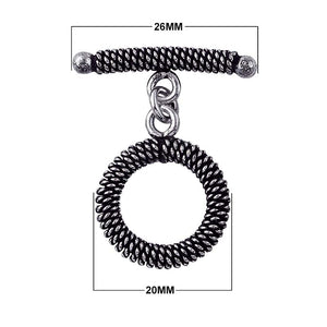 Silver Overlay spiral wire toggle clasp with oxidized antique finish, wholesale jewelry finding handcrafted in Bali.