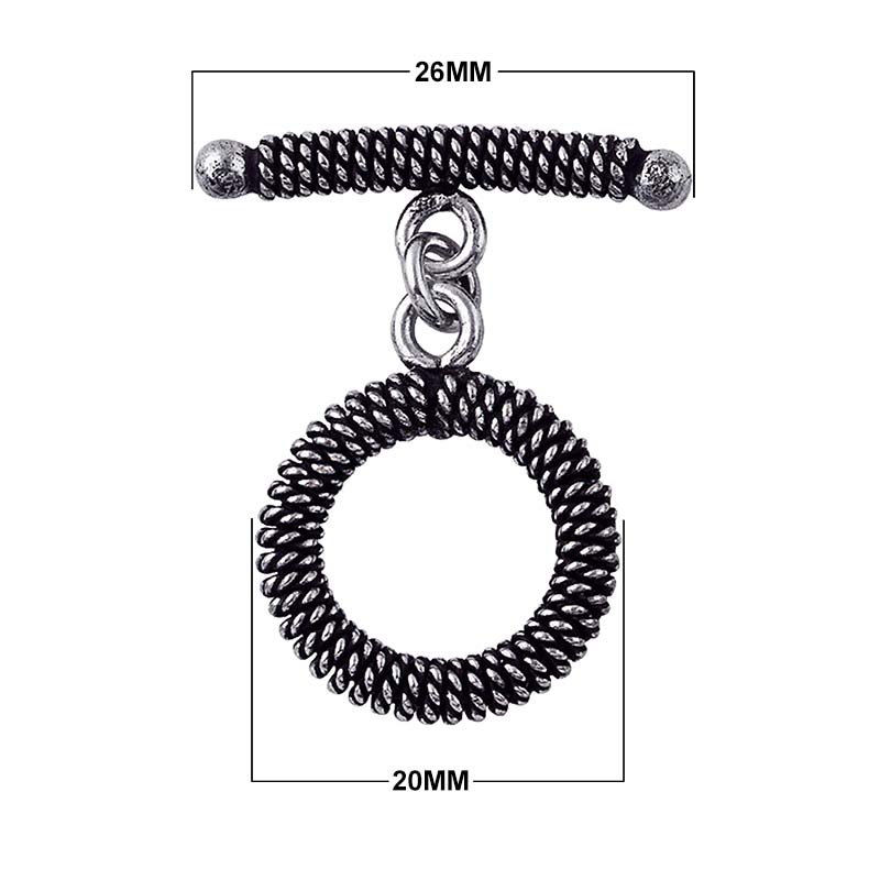 Silver Overlay spiral wire toggle clasp with oxidized antique finish, wholesale jewelry finding handcrafted in Bali.