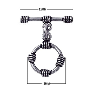 Silver Overlay wrapped wire toggle clasp with circular ring and oxidized antique finish, wholesale jewelry finding handcrafted in Bali.