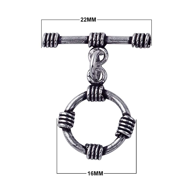 Silver Overlay wrapped wire toggle clasp with circular ring and oxidized antique finish, wholesale jewelry finding handcrafted in Bali.