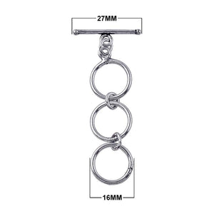 Silver Overlay triple ring toggle clasp with sleek bar and oxidized antique finish, wholesale jewelry finding handcrafted in Bali.