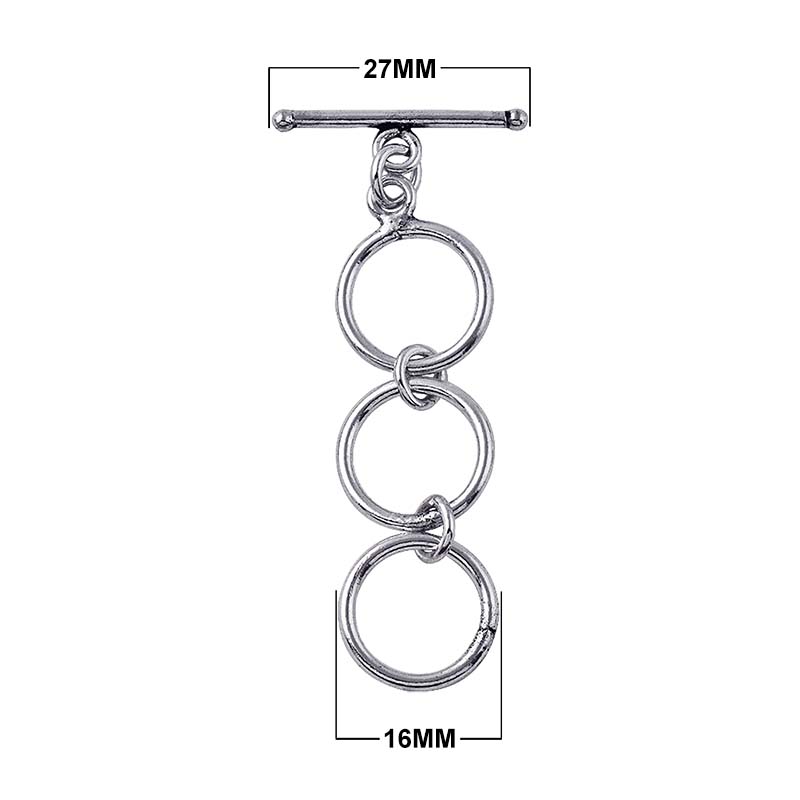 Silver Overlay triple ring toggle clasp with sleek bar and oxidized antique finish, wholesale jewelry finding handcrafted in Bali.