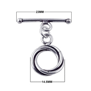 Silver Overlay interlocking double ring toggle clasp with straight bar in oxidized antique finish, wholesale jewelry finding handcrafted in Bali.