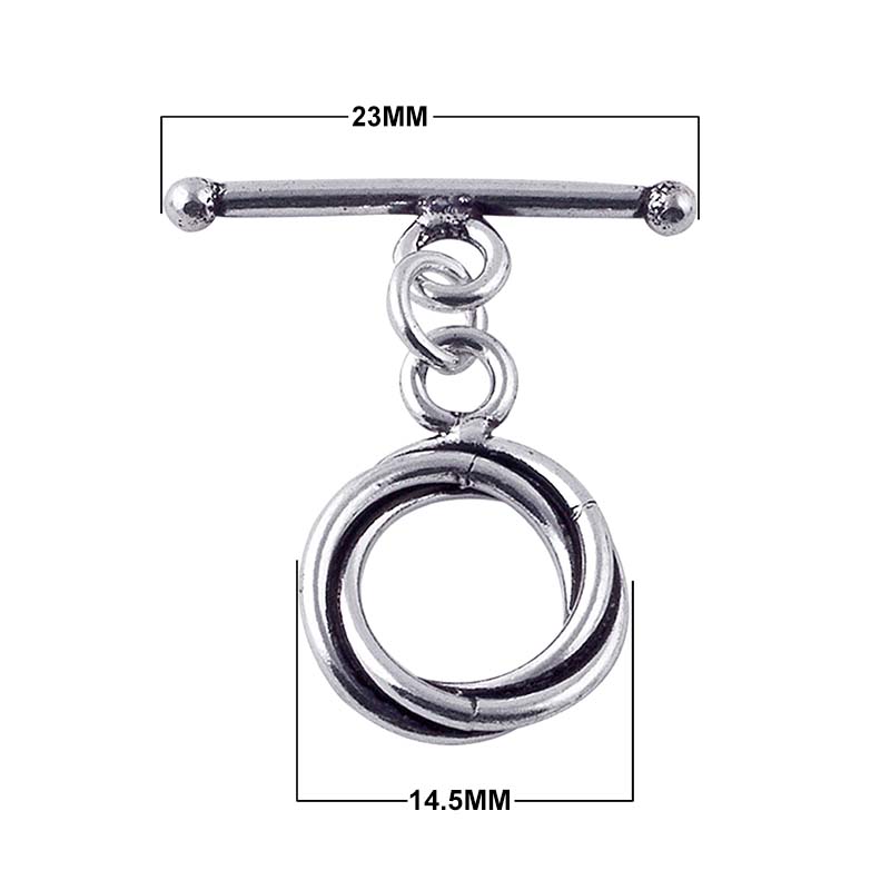Silver Overlay interlocking double ring toggle clasp with straight bar in oxidized antique finish, wholesale jewelry finding handcrafted in Bali.