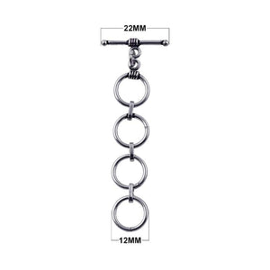 Silver Overlay multi-ring toggle clasp with four interlinked circular rings and a bar closure, polished finish, wholesale jewelry findings.