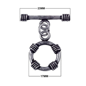 Silver Overlay textured toggle clasp with round ring and wire-wrapped accents, wholesale jewelry finding for bracelets and necklaces.