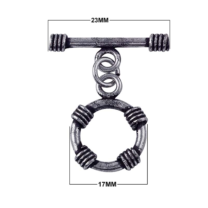 Silver Overlay textured toggle clasp with round ring and wire-wrapped accents, wholesale jewelry finding for bracelets and necklaces.