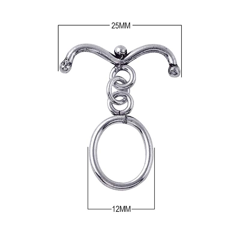 Silver Overlay oval toggle clasp with polished curved bar, wholesale jewelry finding for necklaces and bracelets.