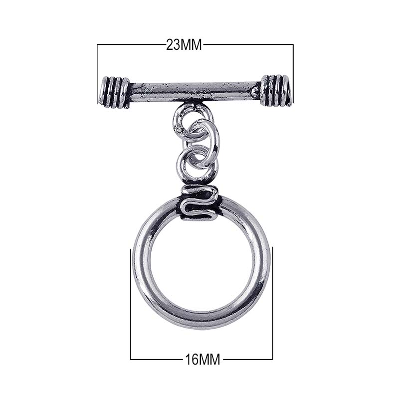Silver Overlay round toggle clasp with polished finish and bar closure, wholesale jewelry finding for necklaces and bracelets.
