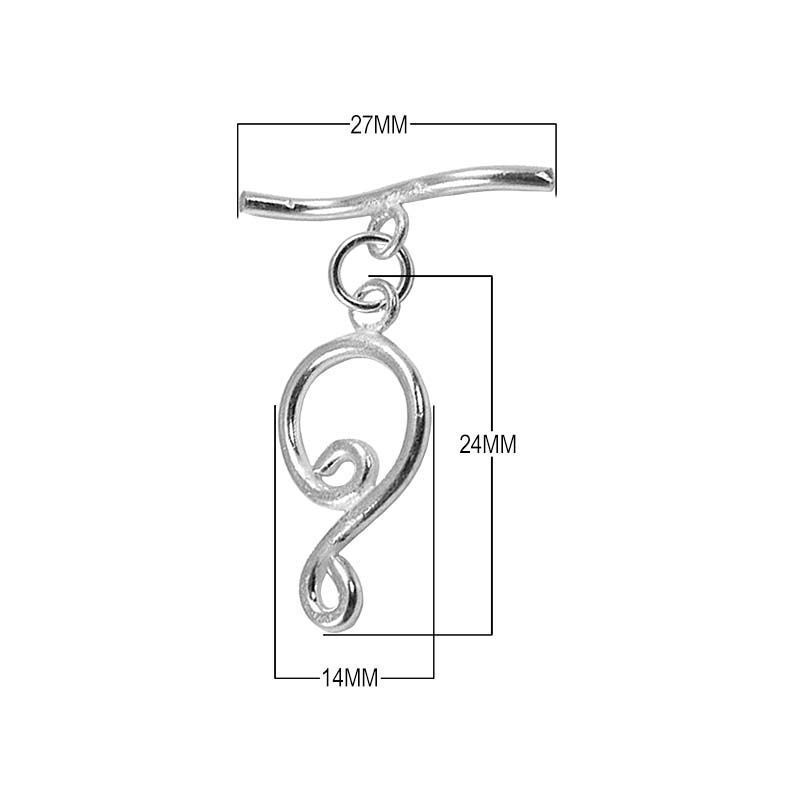 Silver Overlay swirl toggle clasp with artistic loop and curved bar, wholesale jewelry finding for bracelets and necklaces.