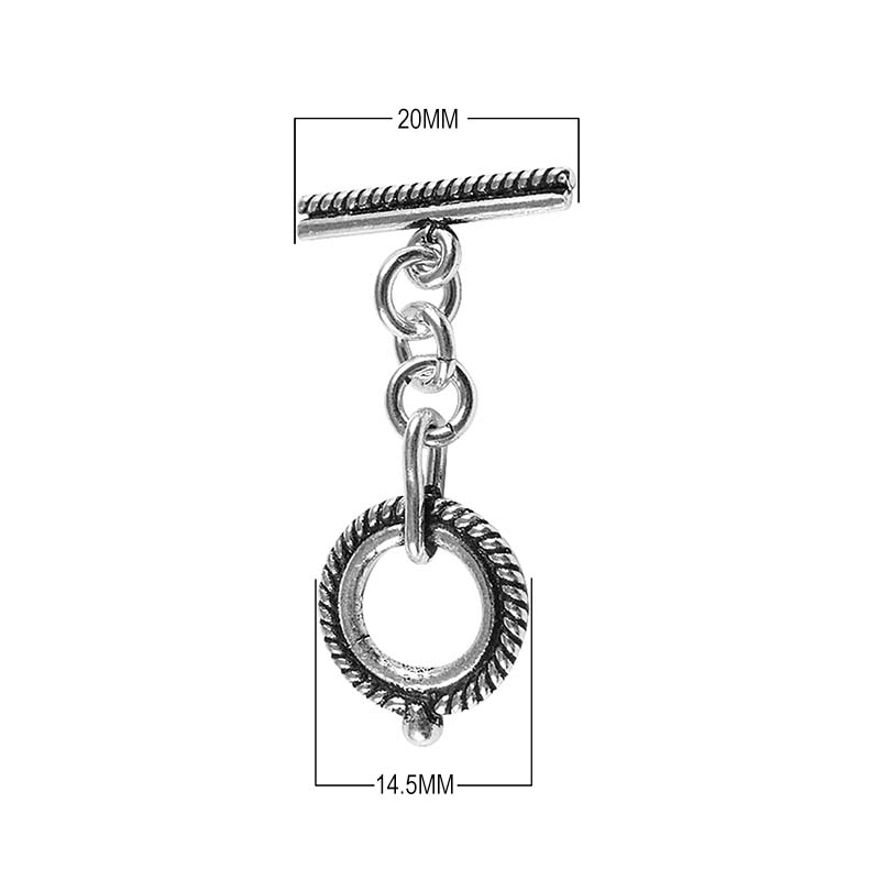 Silver Overlay round rope toggle clasp in bulk, handcrafted in India – durable loop and bar design for jewelry making supplies.