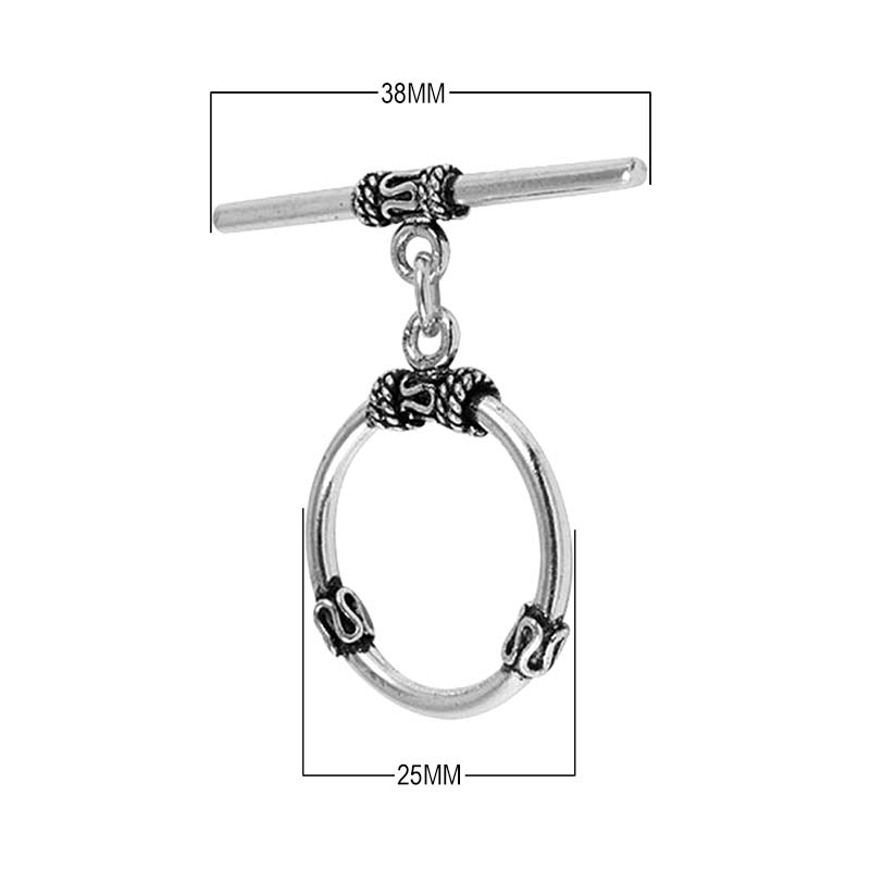Silver Overlay ornate oval toggle clasp in bulk, handcrafted in India – decorative loop and bar design for jewelry making supplies.