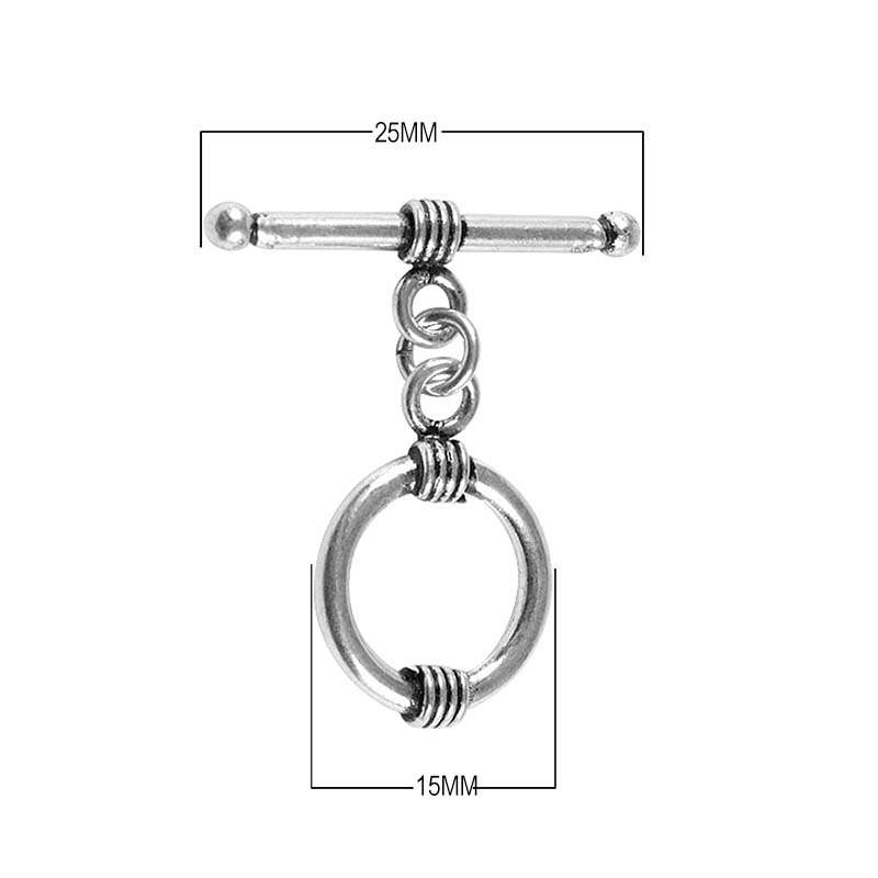 Silver Overlay round toggle clasp with wire detailing and bar, bulk jewelry findings handcrafted in India.