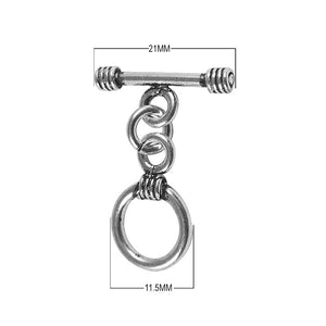 Silver Overlay toggle clasp with coil detailing, handcrafted in India for wholesale jewelry findings and bulk supply.